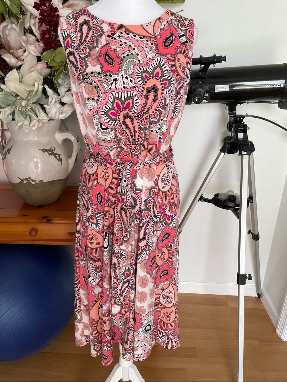 Charter Club Coral-Pink Paisley Sleeveless Midi Dress